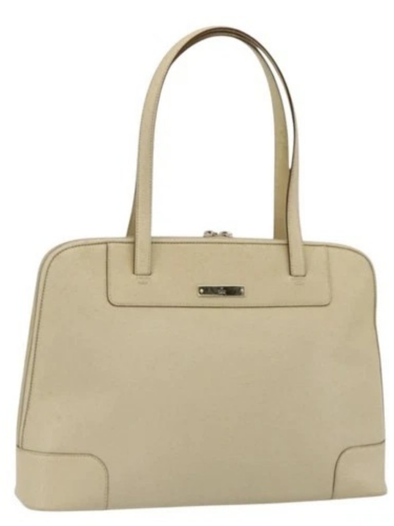 Gucci Tote Bag Leather Beige Silver 002 1122 2684 Auth 178316